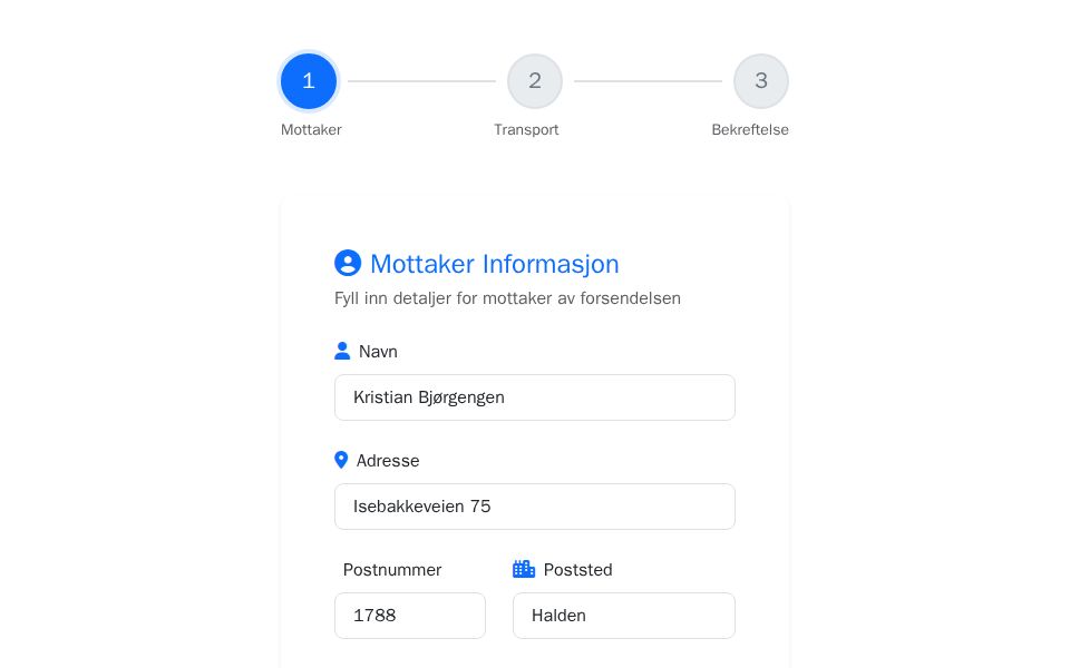 Bootstrap Receiver Form with top step indicator, card-based recipient form, Bootstrap form-control inputs and next/back buttons.