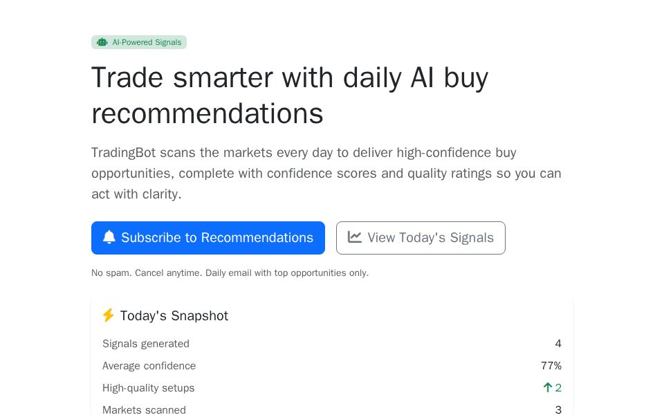 Blazor Landing Page with Bootstrap recommendations table, confidence bars, quality badges and an EditForm subscription layout.