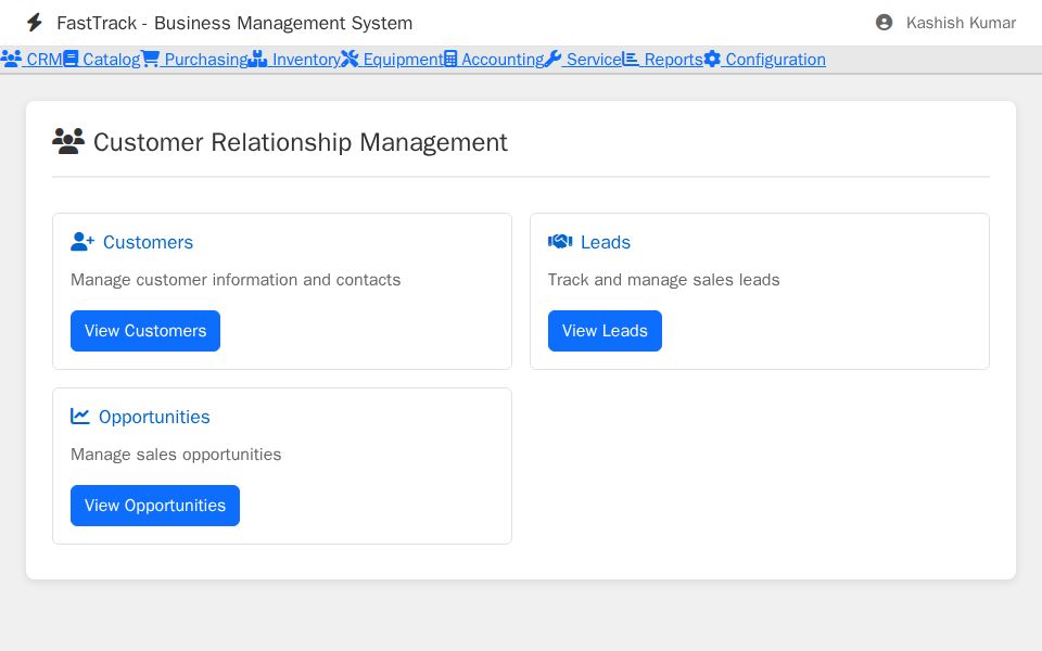 Blazor Admin Dashboard with Bootstrap top navigation bar and a module card grid showing cards with icons and action buttons
