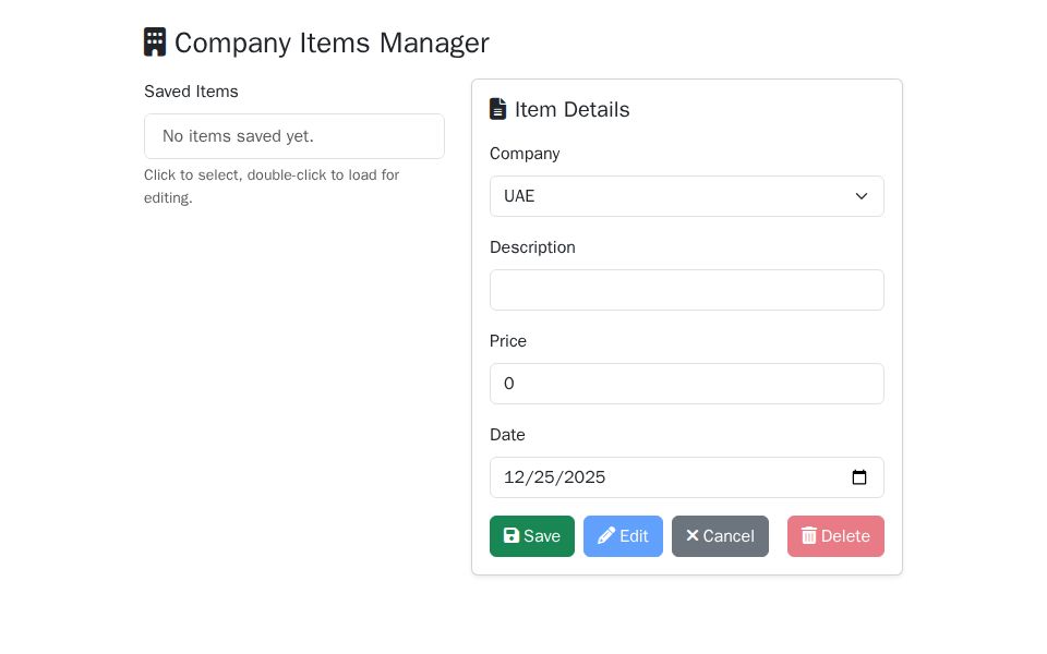 Blazor Item Manager with Bootstrap layout showing a left list-group and right EditForm with validation and action buttons