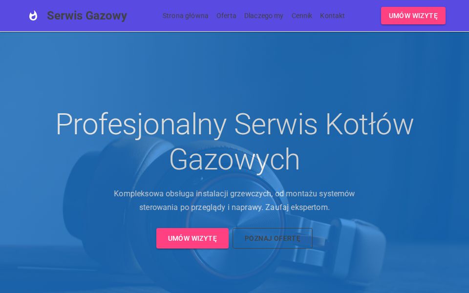 MudBlazor Landing Page hero with gradient overlay, centered headline and CTAs, MudAppBar nav and mobile menu.