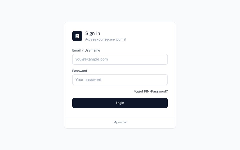 Blazor journal search page with Tailwind-style filter bar, mood checkboxes, tag chips, and a paginated list of entry cards with mood icons.