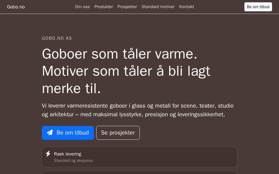 Blazor Bootstrap-based product landing page with hero section, quote and contact forms, project cards carousel, and testimonials.