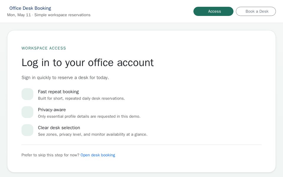 Angular login form page with Bootstrap styling, reactive form validation, and a workspace access feature panel