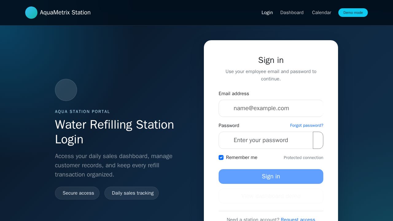 Angular login and dashboard UI with Bootstrap forms, password toggle, KPI cards, and a daily sales table with validation alerts