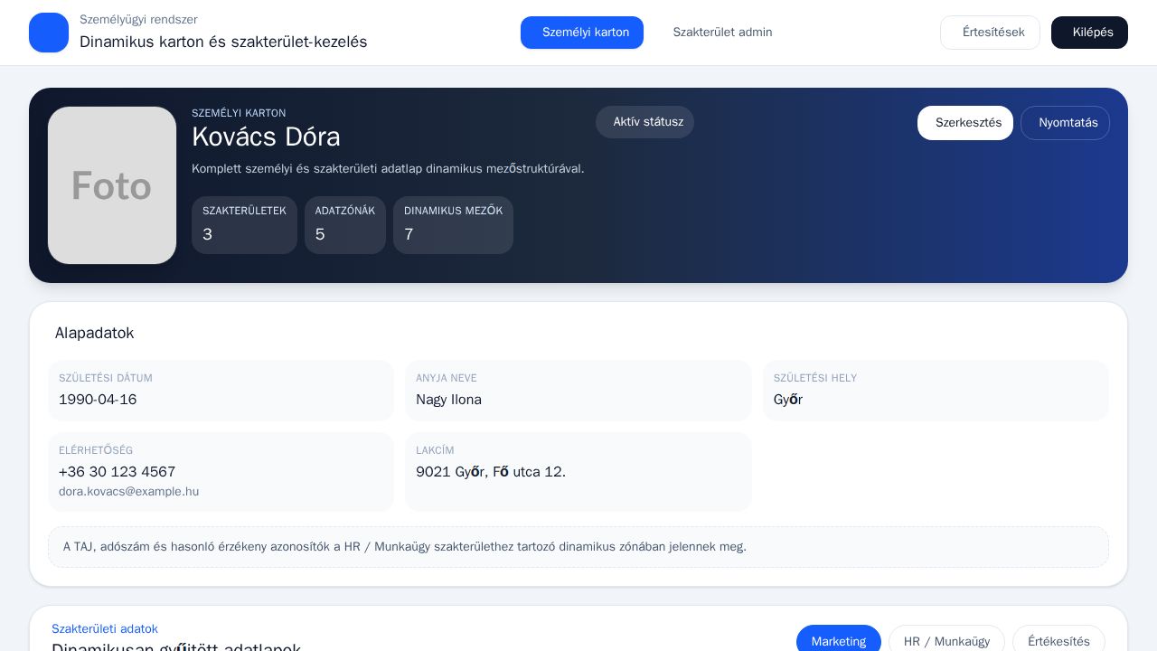 Angular admin dashboard with profile card, specialty tabs, cascading selects, and responsive local-data panels